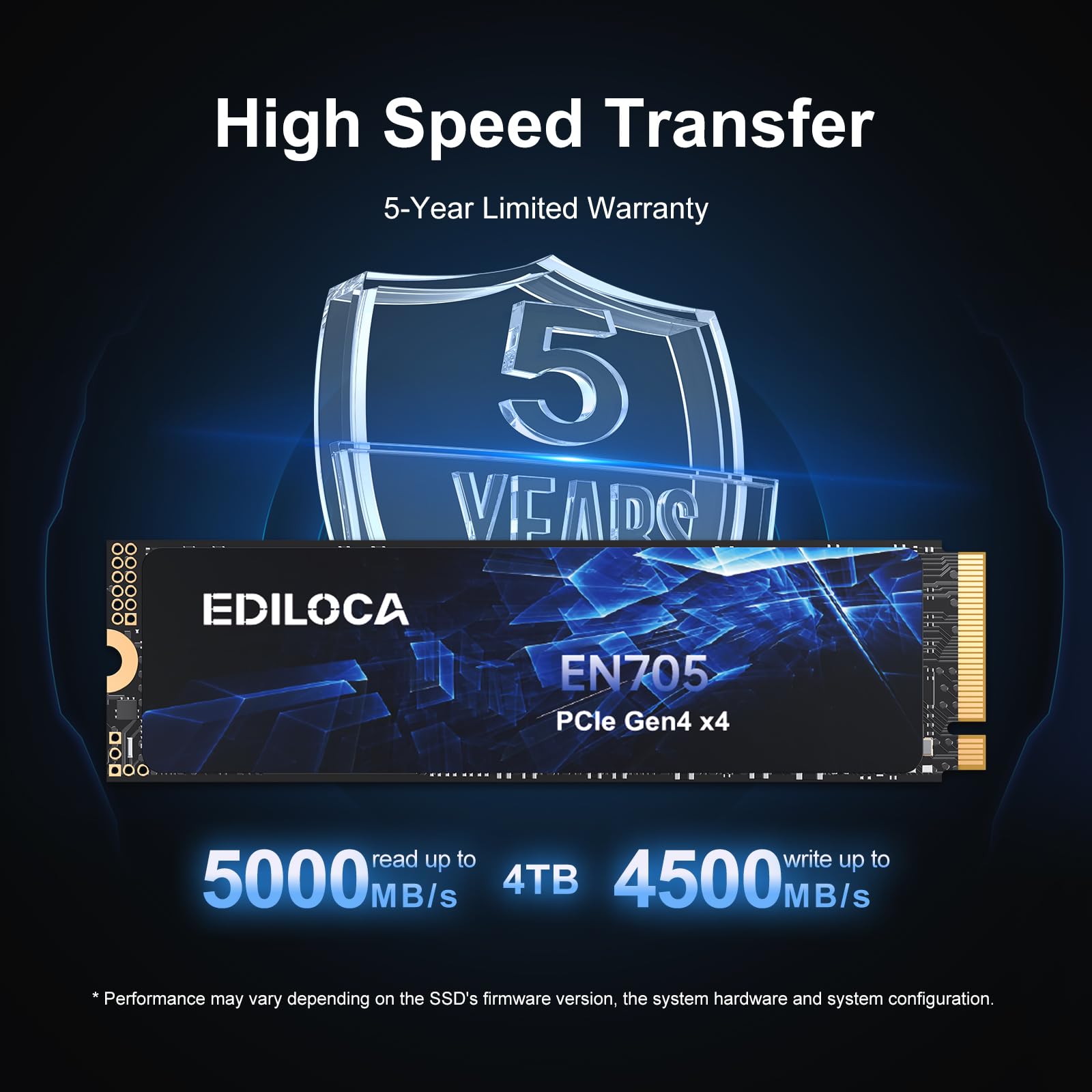 Ediloca 4TB SSD NVMe M.2 2280 PCIe Gen4 x4 Internal Solid State Drive - Up to 5000MB/s, 4TB SSD PS5 Dynamic SLC Cache, PS5 Compatible for Gaming PC Laptop(EN705)