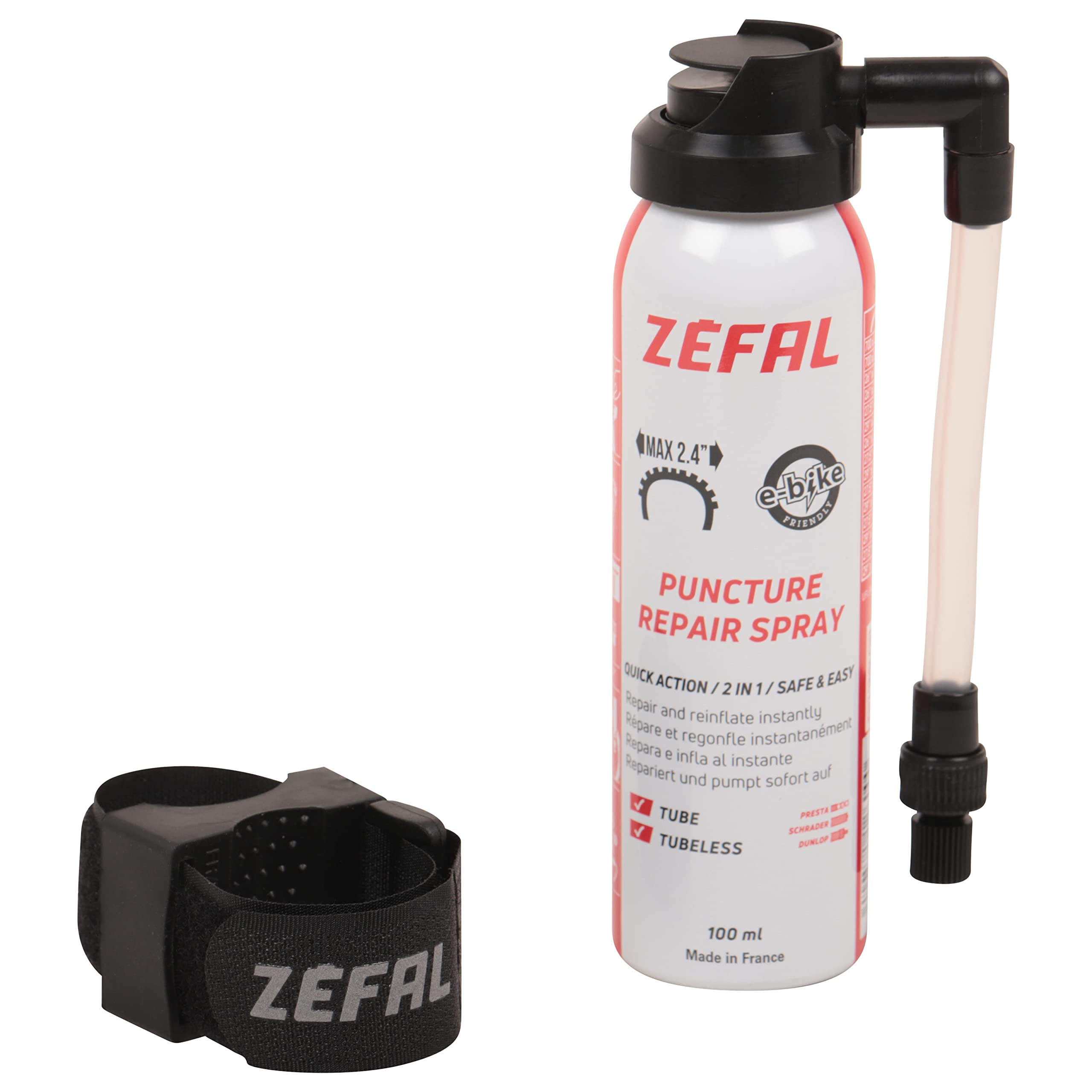 Zefal 1128 Repair Spray Instant Inflation with strap, Black, 100 ml