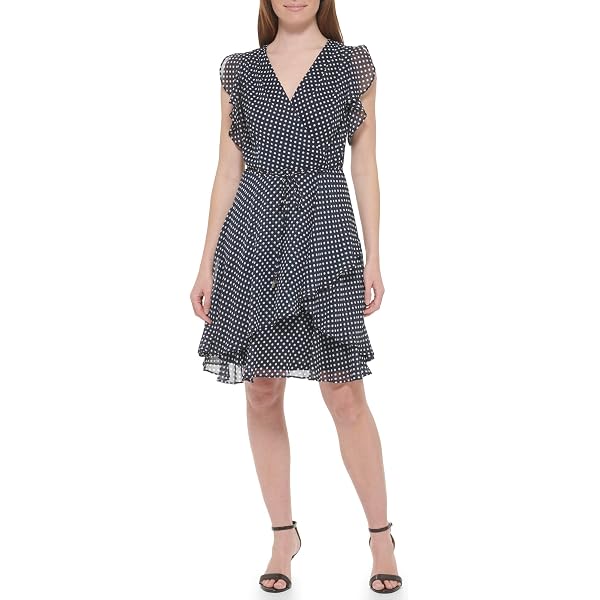 Tommy Hilfiger Short Sleeve Smocked Surplice Dress Black/Ballerina Pink 2  at Amazon Women's Clothing store