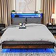 Full Bed Frame With Storage Unikito Full Size Bed Frame With Charging Station And RGB LED Light, Sturdy Platform Bed With Upholstered Headboard, Strong Metal Slats, Noise Free, No Box Spring Needed