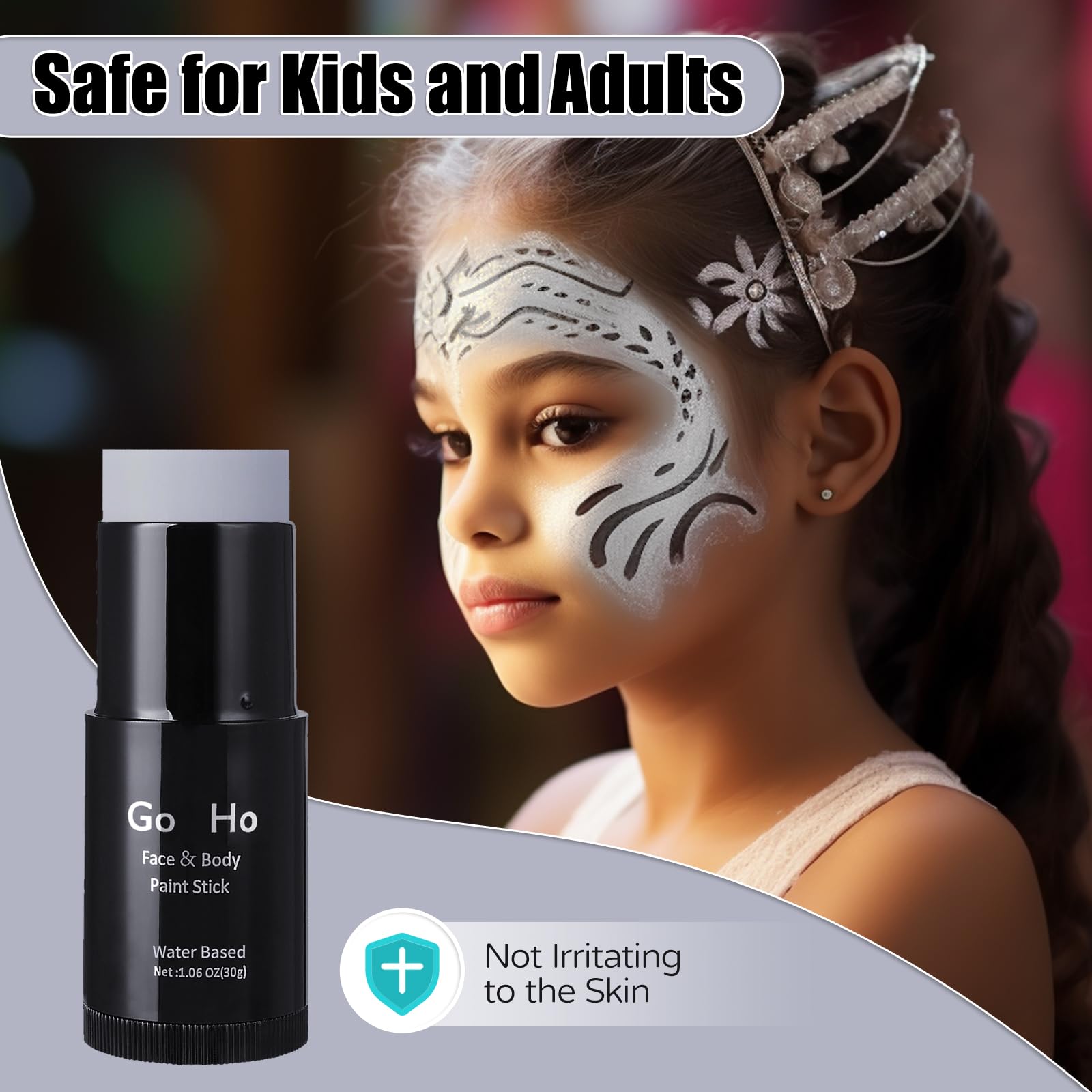 Go Ho Light Grey Face Body Paint Stick,Easily Washable Formula Gray Face Paint Stick,Non-toxic Full-coverage Cream Grey Body Paint for Adults Children Halloween Skull Zombie Goth Cosplay SFX Makeup