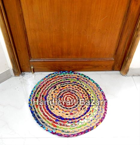 Handgefertigter Bazar 61 Cm Jute Baumwolle Geflochtener Teppich