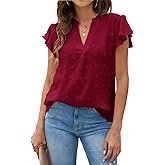Blooming Jelly Womens White Blouse V Neck Ruffle Sleeve Flowy Shirts Dressy Casual Cute Summer Tops