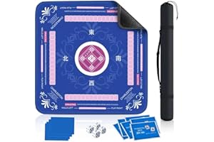 QWIAYEAL Mahjong Mat with Rules for Table with 6 Mahjong Playing Instructions,4Tile Mixer,4Dice & Carrying Bag,Non-Slip and Silent Travel Mahjong Set for Mahjong/Poker/Board Games/Card Games/Dominoes (Blue-1)