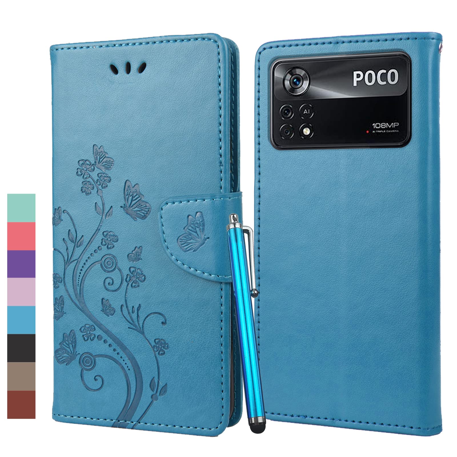 Klapber Phone Case for Xiaomi Poco X4 Pro 5G Case, Xiaomi Poco X4 Pro Leather Wallet Case with Card Slot Holster & Kickstand, Slim Soft TPU Silicone Shell Flip Cover for Xiaomi Poco X4 Pro 5G, Blue