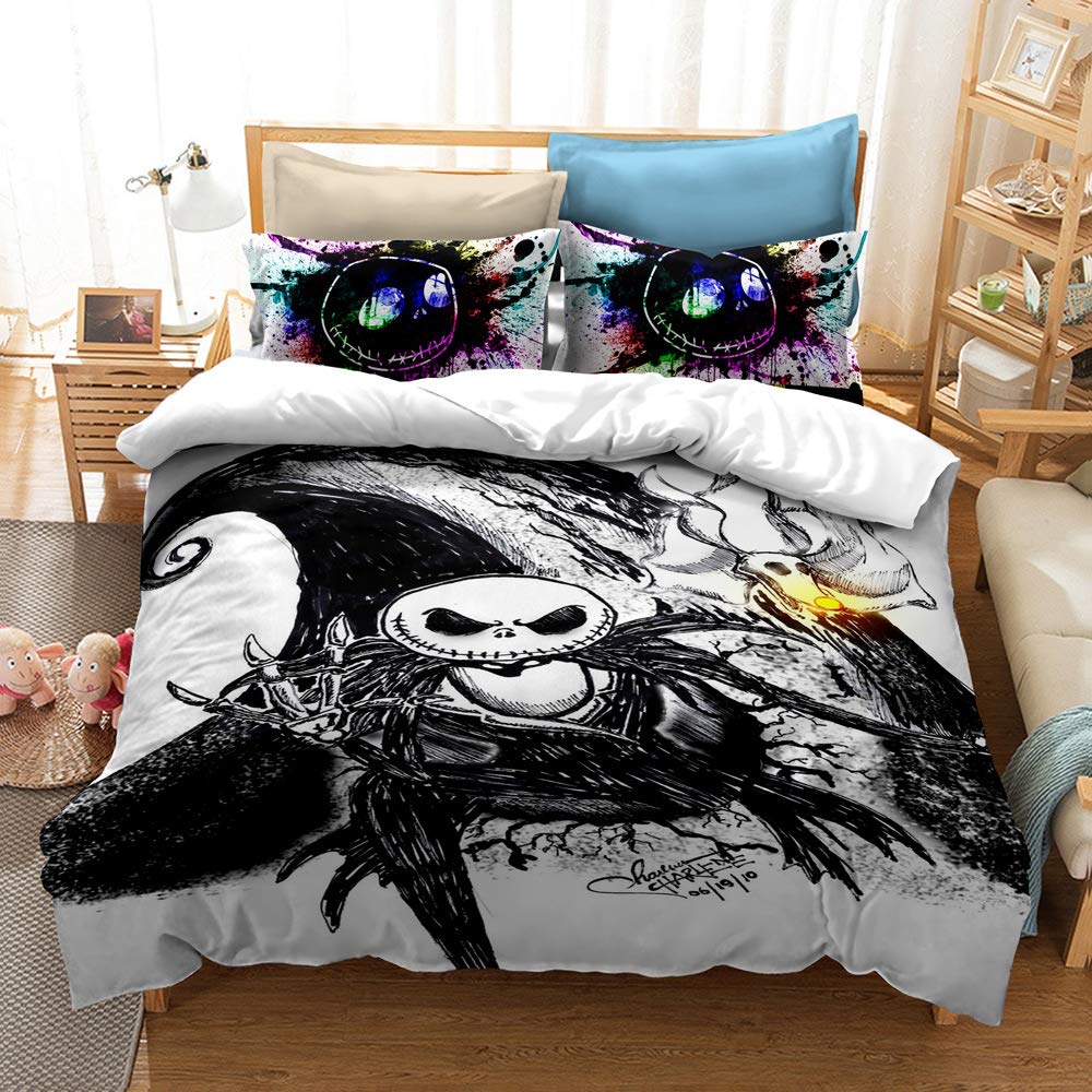 MULMF Bedding Set Queen Size Bedding Set Duvet Quilt Cover Set The Nightmare Before Christmas Duvet Cover Sheet Pillowcase 3PCS
