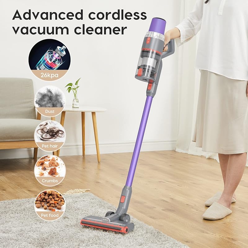 V16 Cable, Aspiradora de Mano 4 en 1, 22000 Pa de Potencia Bolsa, hasta 40 min de Aspiración, Batería Extraíble, 350 W, 0.6 litros, 70 Decibeles, 3 Velocidades, Púrpura — foto 6 de 7