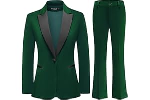 TRONSTORE Women's Velvet Suit 2 Piece Set Satin Peaked Lapel Blazer Outfits for Women Wedding Party Business