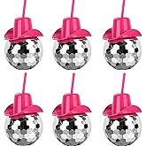 Huaerle 6 Pcs Disco Ball Pink Cups - Disco Cowgirl Ball Cups with Straw Western Party Supplies Disco Ball Cowboy Hat Cups for 70s sco/Cowgirl Themed Party Supplies (Pink)