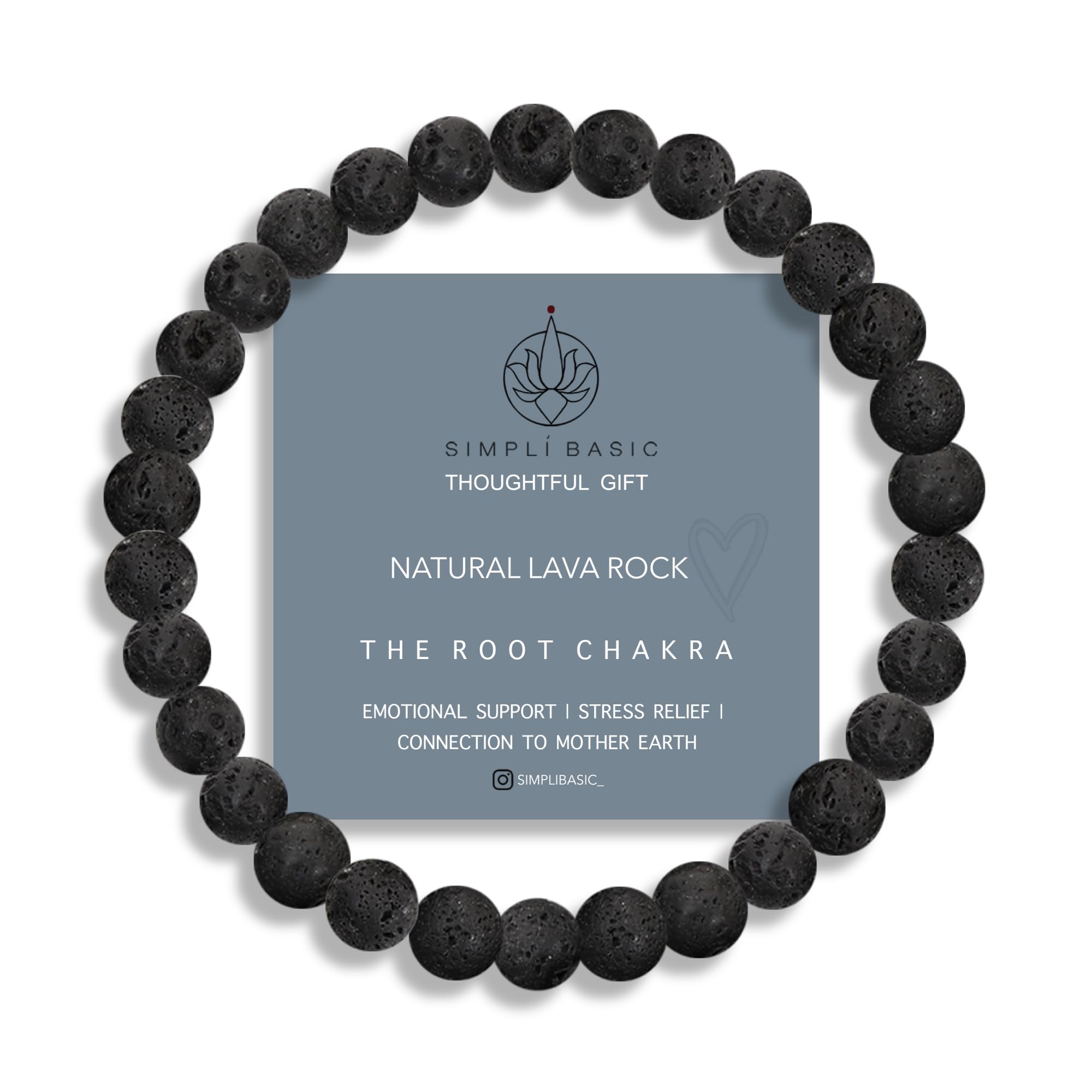 SIMPLÍ BASIC Natural Black Lava Healing Gemstone Bracelet 6mm Bead | Womens & Mens Bracelets | Grounding | Stress Relief | Inc Gift Box — image 1