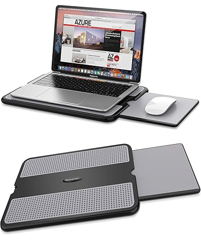 AboveTEK Portable Laptop Lap Desk w/Retractable Left/Right Mouse Pad Tray,  Non-Slip Heat Shield Tablet Notebook Computer Stand Table w/Sturdy Stable 