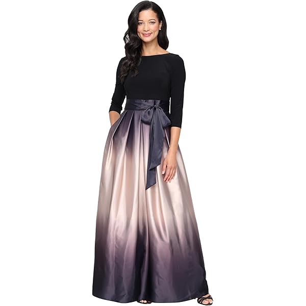 S.L. Fashions Women's Long Satin 3/4 Sleeve Ombre Gown with Pockets, Mother  of The Bride Dress (Plus Size) at Amazon Women's Clothing store