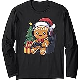 Christmas Gingerbread Gamer Holiday Gaming Boy Kids Youth Long Sleeve T-Shirt