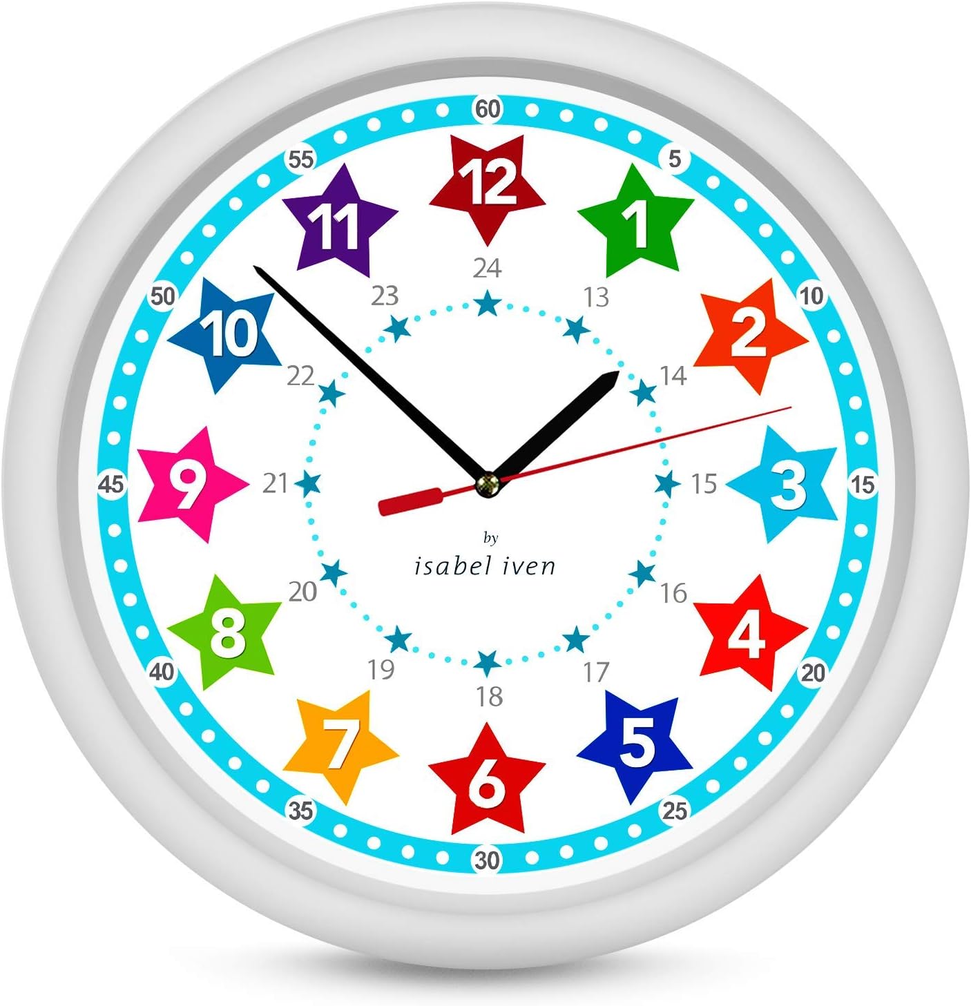 Isabel Iven Children's Wall Clock With Stars, Kids Clock with Silent