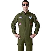 Maxim Party Supplies Men's Air Force Pilot Costume Jumpsuit with Embroidered Patches, Functional Pockets, Realistic Design