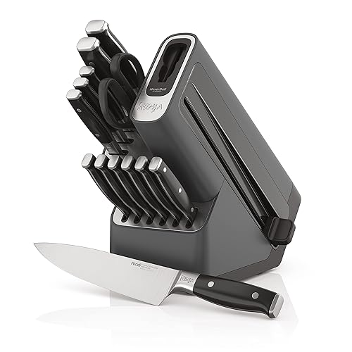 Ninja Knife Set, Knife Sharpener, Knife Block Set, Stainless Steel Knives, 14 Piece Set, Steak Knives, Chef Knives and More, Foodi NeverDull, Black, K32014