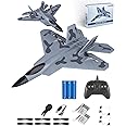YQOGK RC Plane Toys for Boys and Adults: F22 Raptor Jet Airplane Model for Hobby Beginners with 2.4GHz Remote Control, RC Glider Fighter Army Toys for Kids Teens 8 10 12, Grey