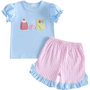 Bagilaanoe Toddler Baby Girl Preschool Outfit First Day of School Pre K Short Sleeve T-Shirt Shorts Back To School Set