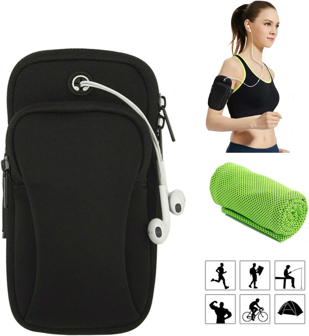 Sports Fitness Running Armband Phone Arm Band Case Holder with Extension Strap for iPhone 13 12 Mini Pro 11 XS XR X 8 SE iPod Samsung Galaxy Edge S9 S10 S20 S21 Plus Note Oneplus Huawei, Gym Training