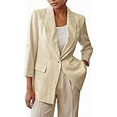 Mina Self 2026 Women's Summer Linen Blazer 3/4 Sleeve Long Lightweight Fully-Lined Trendy Casual Work Office Suit Jackets