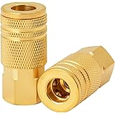 SUNGATOR 2 Pack 3/8'' Female NPT Industrial Air Hose Fitting, Brass 3/8'' FNPT to 1/4'' Flow Hole Air Couplers, M-Style Pneumatic Air Fittings, 3/8 Inch Quick Connect Air Couplers