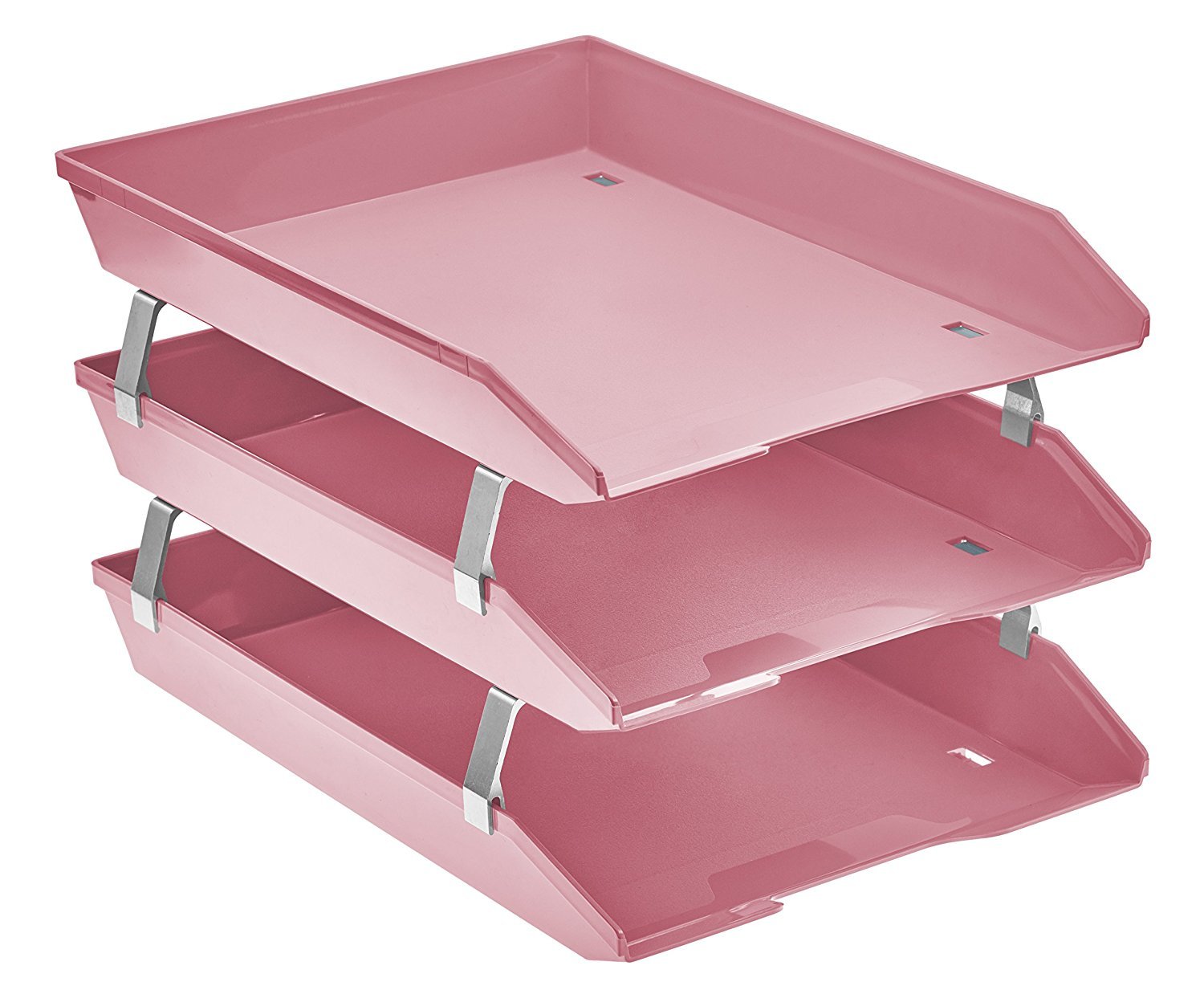 Acrimet Facility 3 Tier Letter Tray, Front Load, Letter Size/A4, Desktop File Organizer, Plastic (Solid Pink Color)