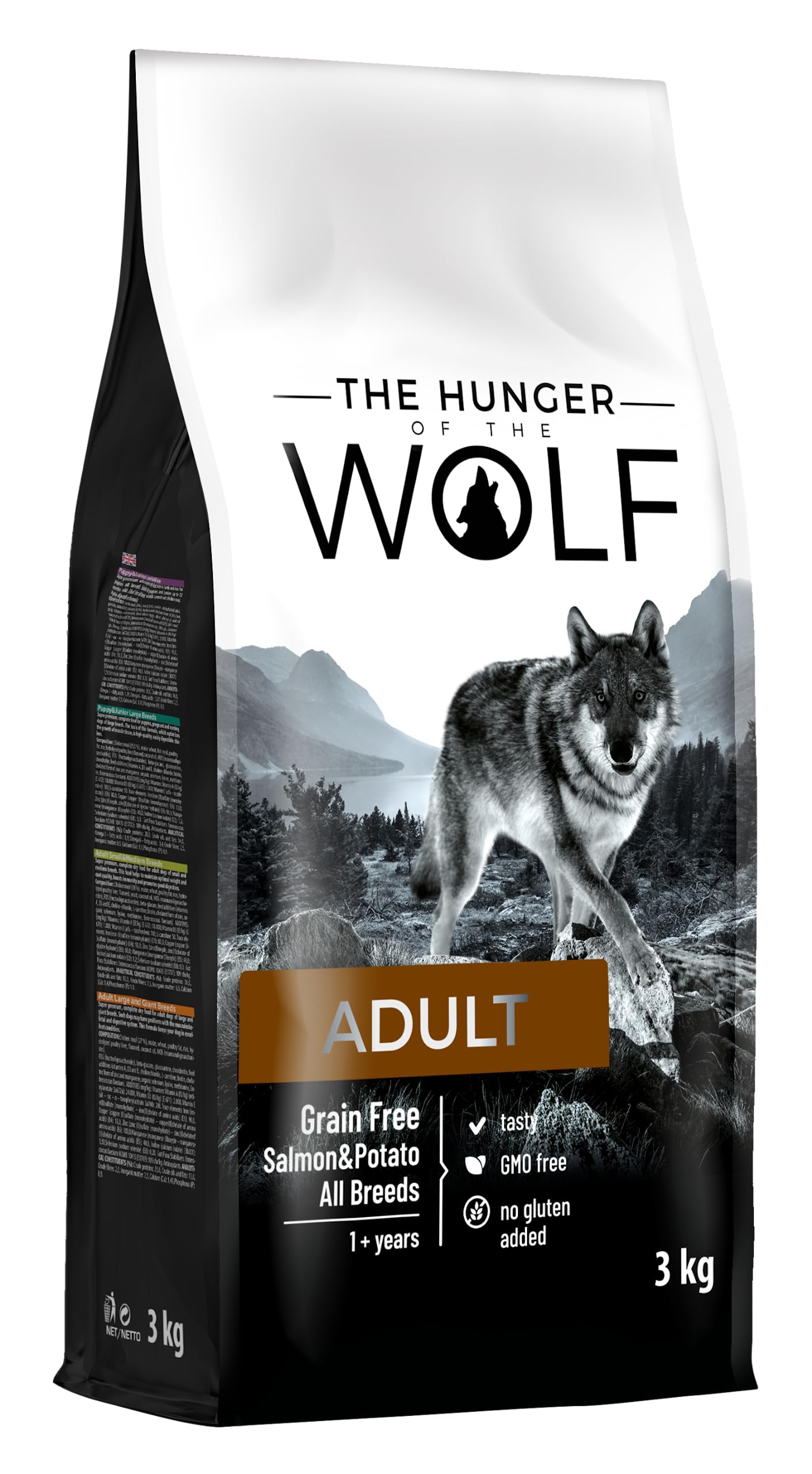 The Hunger of the Wolf Dry Dog Food - For All Breeds and Allergic Dogs, Delicate Grain Free Formula with Salmon and Potatoes, Adult - 3 kg