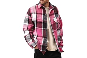 Flannel Shirts for Men Long Sleeve Plaid Jackets Brushed Shirt Jacket Casual Button Down Overshirt with Pockets