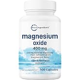 Magnesium Oxide 400mg, 500 Capsules | Elemental Form for Max Concentration | Supports Calm, Muscle &amp; Nerve Health | Non-GMO