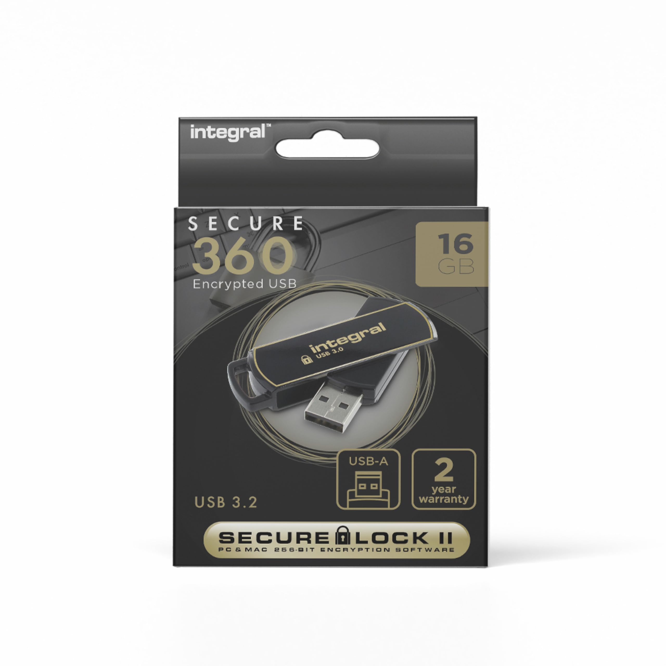 Integral INFD16GB360SEC3.0 360 Secure 16 GB USB 3.0 Flash Drive with 256 Bit Encryption Software, Black