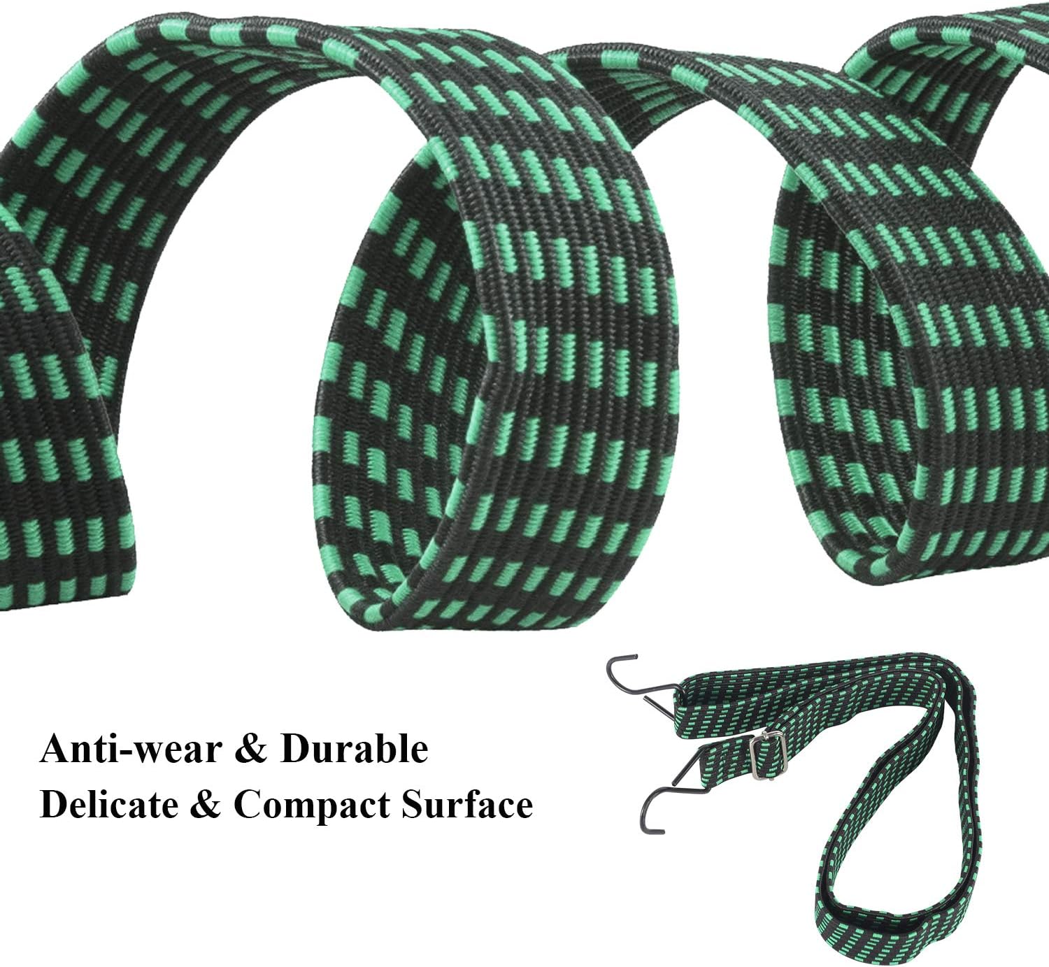 KING PIECES Adjustable Flat Bungee Cords 80" 4 Pack Latex Bungee Straps with Adjustable Length Metal Buckle & Hooks for Hand Carts, Heavy Duty Cargo, Luggage Rack, Camping, Gardening, Clothesline - - 