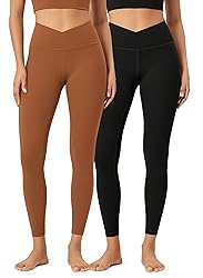 ODODOS 2 Pack Buttery Soft Cross Waist Leggings for