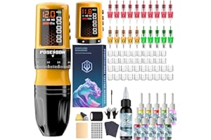 POSEIDON Cordless Tattoo Machine Kit with 7 Stroke Settings, Two 1800mAh Batteries, Normal/Dot Modes & LED Display - Professi