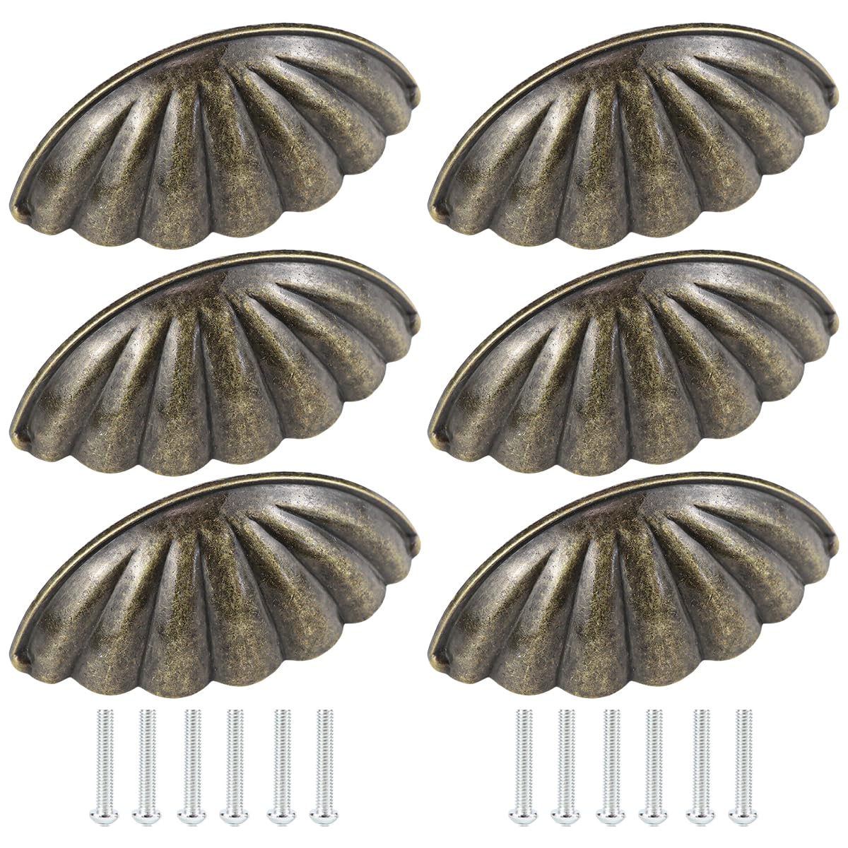 ZJIVQO 6pcs Shell Knobs Cupboard Retro Handles Drawer Handles Pulls Seashell Metal Kitchen Cupboard Cabinet Dresser Door Handles Knobs, Retro Furniture Knobs