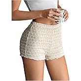 SOLY HUX Women's Y2k Textured Micro Shorts Elastic Waist Mini Shorts Rave Party Going Out Outfits