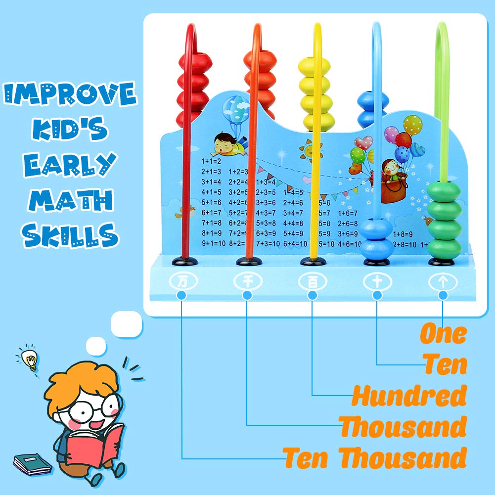 Symiu Wooden Abacus Educational Counting Beads for Children Creative Calculation Game Learning Computing Frame Math Toys for 3 4 5 Year Old Toddler