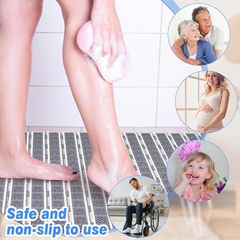 rutschfest Badematte, 40x70cm Antirutschmatte Dusche TPE Badewannenmatte mit Saugnäpfen Duschmatte Schnelles Trocknen zuschneidbare Badematte(Grau)