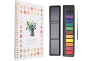 banapoy Watercolor Workbooks, 12 Colors Water Coloring Book, Beginner Watercolor Paint Set with Palette and Brush, Beautiful 