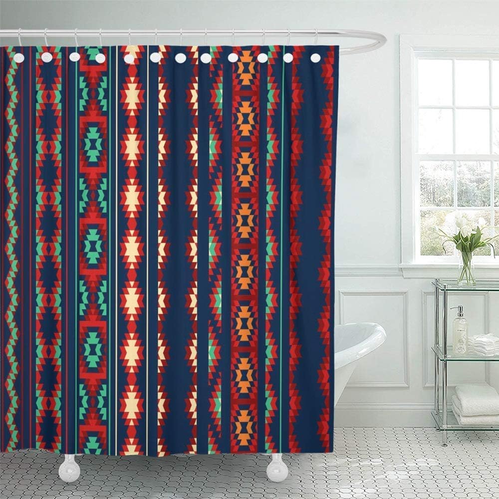 Shower Curtain Set Waterproof Adjustable Polyester Fabric Beige Colorful Red Orange Blue Aztec Striped Ornaments Geometric Ethnic Yellow 72 x 78 Inches Set with Hooks for Bathroom