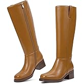 wetkiss Women’s Knee High Boots Platform Chunky Block Heel Riding Tall Boots Knee High Square Toe Long Boot Low Heel Campus Boot with Zipper