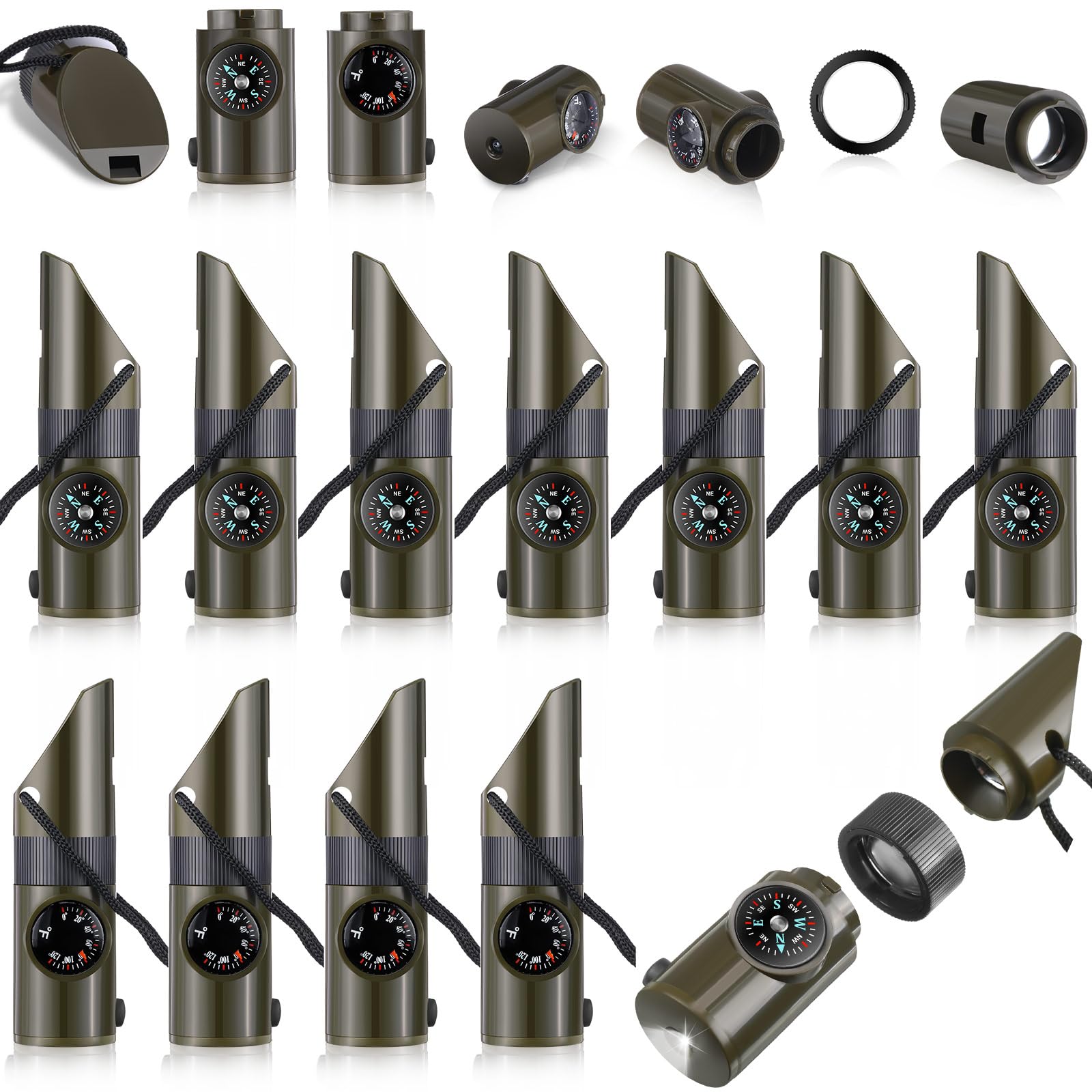 Foilswirl 12 Pcs Emergency Safety Whistle 7 in 1
