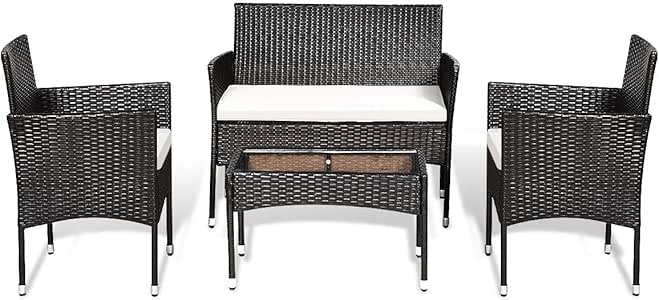 Amazon.com: Goplus 4-Piece Rattan Patio Furniture Set, Garden Lawn Pool