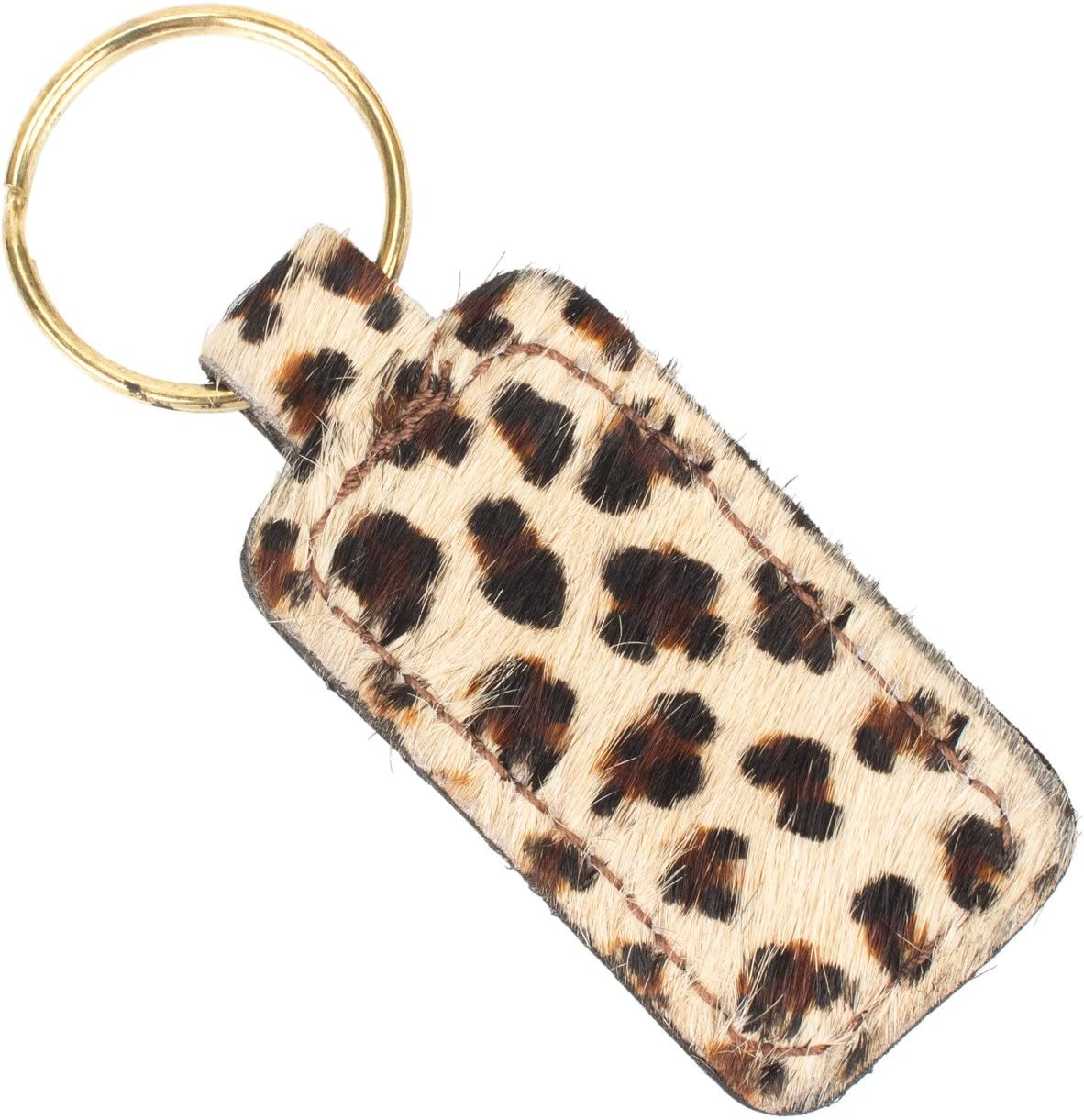 Furry Animal Print Keychain Genuine Leather