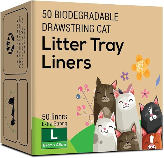 50 Large Biodegradable Cat Litter Tray Liners with Drawstrings 87x43cm ExtraStrong to fit