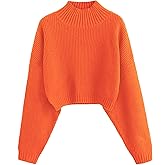 ZAFUL Women's Cropped Turtleneck Sweater Lantern Sleeve Ribbed Knit Pullover Sweater Jumper