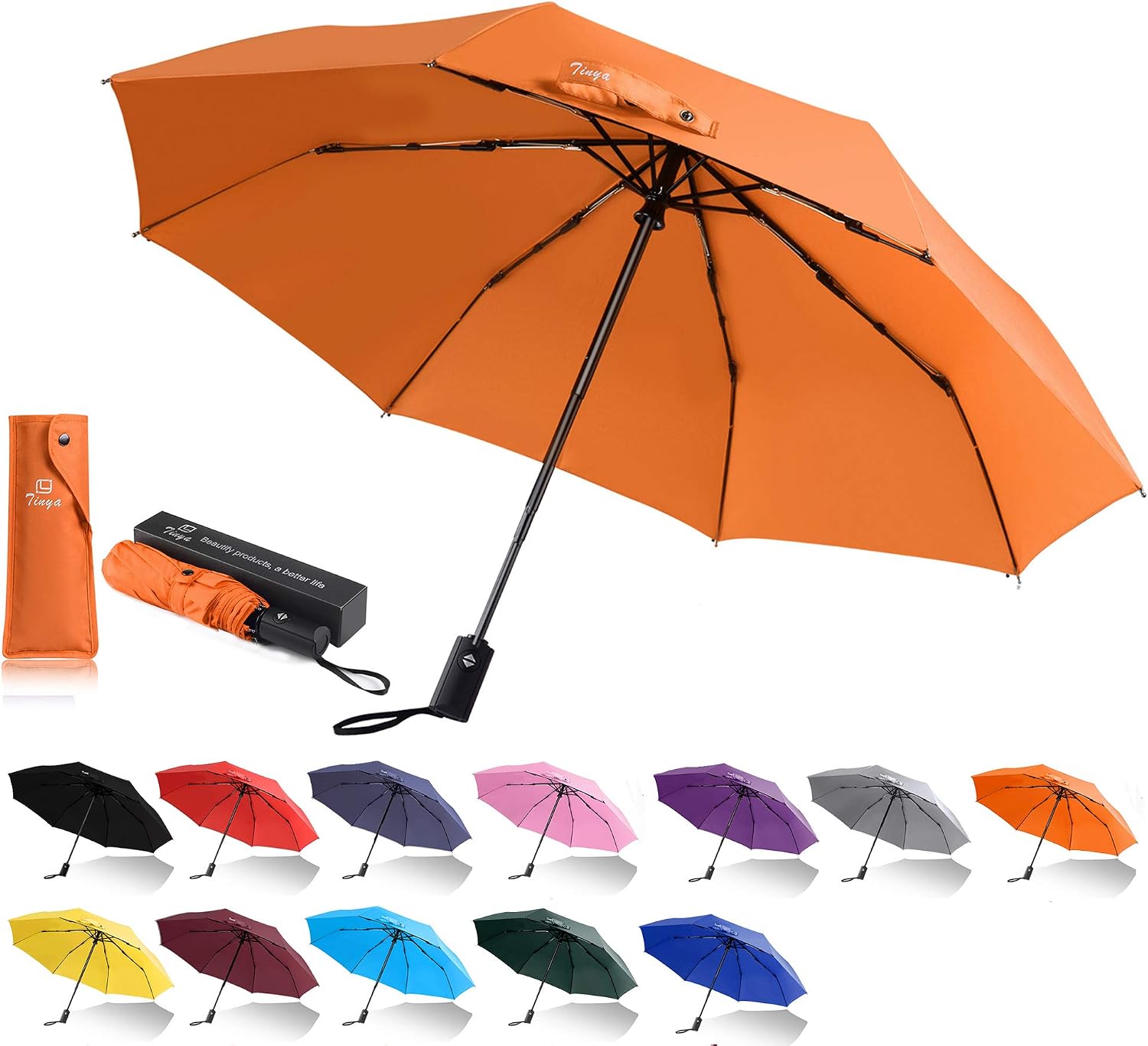 VIUOCER Windproof Auto Travel Umbrella: Black 8 & 10 Strong Rib Durable Compact Portable Lightweight Folding Best Mini Rain Umbrellas for Men Women
