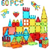 W WISE BLOCK Magnetic Tiles, 60 PCS Magnetic Tiles Building Set, Educational STEM Magnets Tile Toys for Boys Kids Toddlers Ages 3 4 5 6 7 8 9+ Year Old