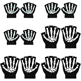 Tongcloud 6 Pairs Unisex Stretchy Hand Warmer Skeleton Knit Glow in The Dark for Adult and Kids