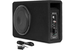 NVX QB10SPA 10" 1200W (350W RMS) Shallow Slot Ported Powered Subwoofer Enclosure – Built-in Amplifier, Metal Grille, Remote Bass Knob, Easy to Install in Cars & Trucks