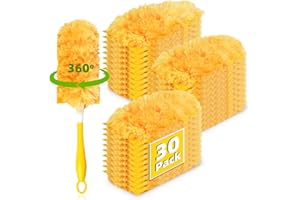 FENKABS 30 Pack 360 Dusters Refills for Dusters, Unscented Heavy Duty Duster Kit Disposable Dusters Refills with 1 Handle for Cleaning Furniture, Blinds, Ceiling Fans